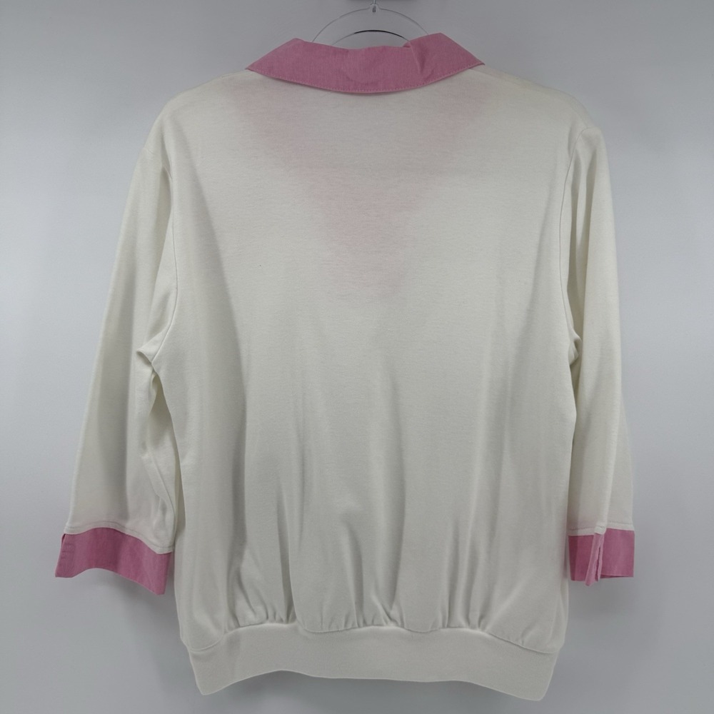 VTG 90s Beach Coastal Preppy White Pink Graff Collared Sweater Top Grandmacore - Picture 8 of 16